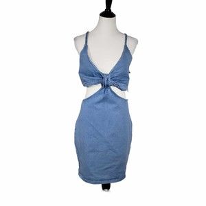 Story On Women's Plus size 3XL Blue Denim Stretchy Open Sides Dress NWT